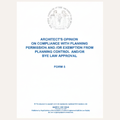 A document cover page titled 'ARCHITECT'S OPINION ON COMPLIANCE WITH PLANNING PERMISSION AND / OR EXEMPTION FROM PLANNING CONTROL AND/OR BYE LAW APPROVAL FORM 5' with the Architect of the United States seal at the top, on a white page with a light beige border.