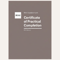 A flat, front-facing document cover reading 'Certificate of Practical Completion' with 'RIAI Standard Form' and '2020 Revision' on a taupe-brown background, centered on a light off-white field.