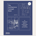 The Architecture Concept Book by James Tait, published by Thames & Hudson. The book cover is a deep navy blue with white text and architectural line drawings, featuring a white circular badge that reads 'NEW EDITION'.
