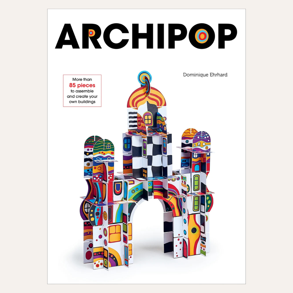 Front cover of the Archipop book or magazine by Dominique Bihard, featuring a colorful paper architectural model on a white cover against a light beige background.