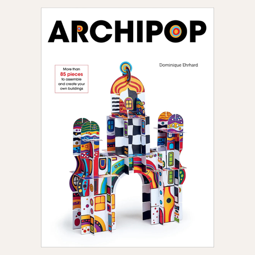 Front cover of the Archipop book or magazine by Dominique Bihard, featuring a colorful paper architectural model on a white cover against a light beige background.
