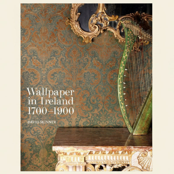 Book cover of 'Wallpaper in Ireland 1700-1900' with decorative wallpaper and harp.
