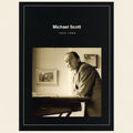 Book cover with a black border featuring a sepia-toned photograph of a man sitting at a desk, with 'Michael Scott' and dates printed above.