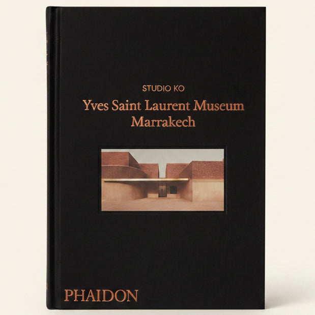 Book cover of 'Yves Saint Laurent Museum Marrakech' by Studio KO with a small image of the museum on a black background.