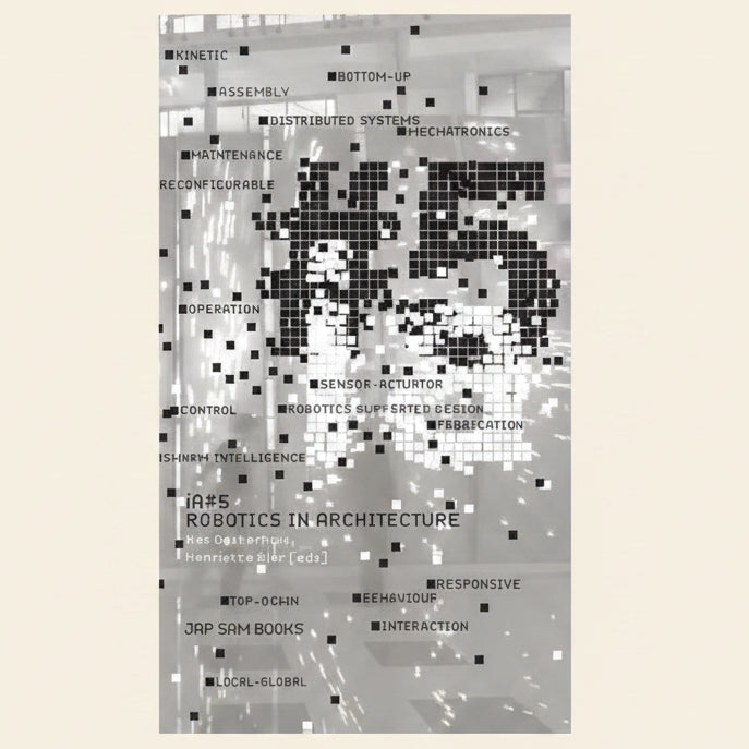 Book cover with text and a pattern, featuring the title 'Robotics in Architecture' by Kai Dethlefsen and Johannes Lier.